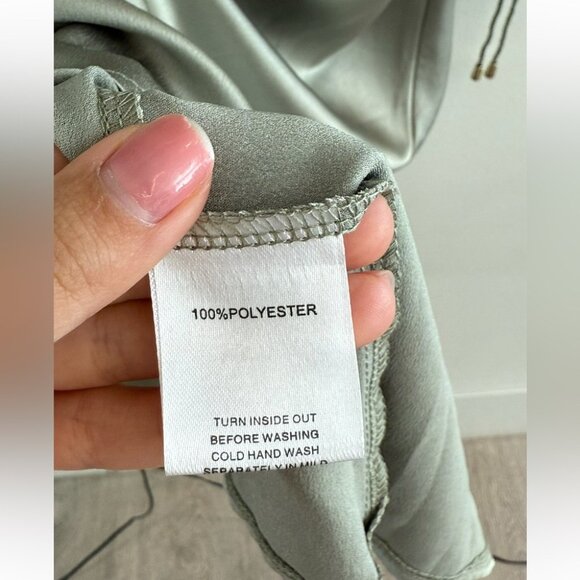 Sabo Dusty Sage Green Satin Long Sleeve Cutout Mini Dress - Picture 8 of 9